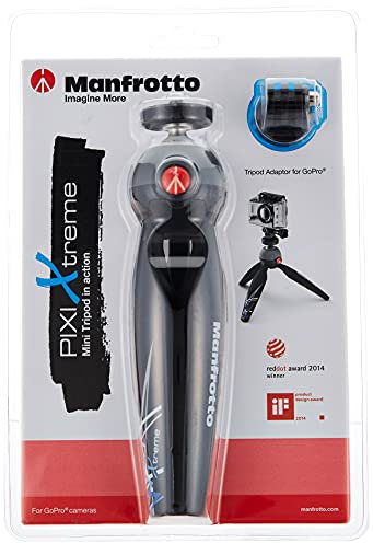 Manfrotto MKPIXIEX-BK Pixi Treppiedi da Tavolo con Staffa ed Attacco per GoPro, Nero