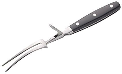 MasterClass Tenedor para trinchar de acero inoxidable con protector, para carne y todo tipo de asados, agarre cómodo, 28 cm (11»), negro
