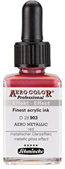 Schmincke - AERO Color® Professional - Finest-Fluid, high-Color Acrylic Paint for Acrylic Painting, Airbrush, Mixed Media, Acrylic Ink, AERO Metallic red - 28 ml