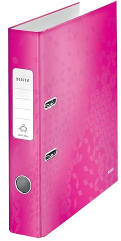 Leitz Qualitäts-Ordner 180°, A4, schmal, 5,2 cm Rückenbreite, laminierte Graupappe, Pink, WOW Serie, 10060023