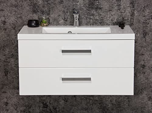 Quentis Badmöbel Genua 80, weiß glänzend, Waschbecken mit Unterbau (montiert)
