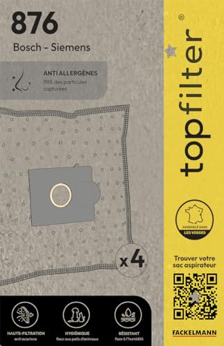 TopFilter 64876 Lot de 4 sacs d'aspirateur Bosch et Siemens, sacs aspirateur, Intissé, Carton, 30 x 26 cm