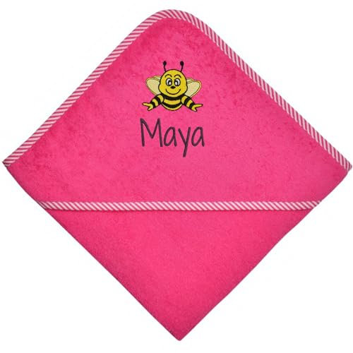 Wolimbo Kapuzenhandtuch personalisiert mit Namen und Motiv - pink - 100x100 cm - für Baby und Kinder
