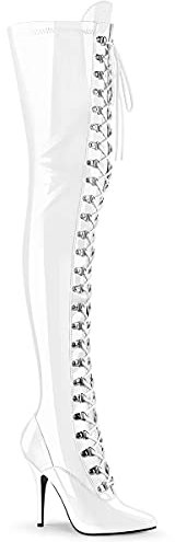 Pleaser Damen SEDUCE-3024 High Heels Overknee Stiefel Stretch Lack Weiß 44 EU