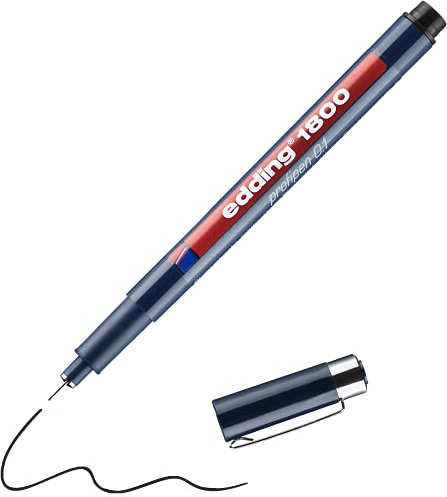 edding 1800 Präzisionsfeinschreiber - schwarz - 1 Stift - Linienbreite 0,25 mm - Fineliner zum präzisen Schreiben und Skizzieren - feine, metallgefasste Spitze - Lineal- und schablonengeeignet