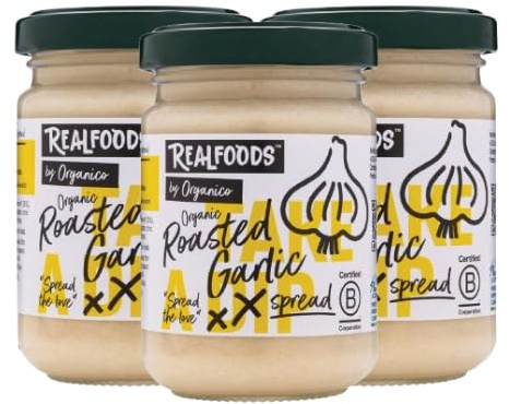 Realfoods by Organico | Organic Roasted Garlic Spread - Bold Italian & Farm-Fresh Flavour from Puglia, 140g (Pack of 3)