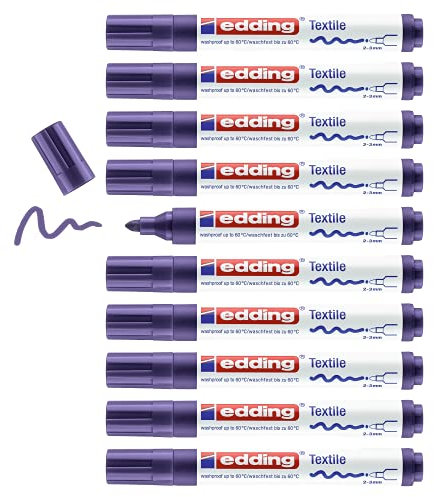 edding 4500 Textilmarker - violett - 10 Stück - Rundspitze 2-3 mm - Textilstifte waschmaschinenfest (60 °C) zum Stoff bemalen - Stoffmalstift