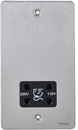 Schneider Electric Ultimate Flat Plate - Shaver Socket, Dual Voltage, 115/230V, GU7290BSS, Stainless Steel with Black Insert