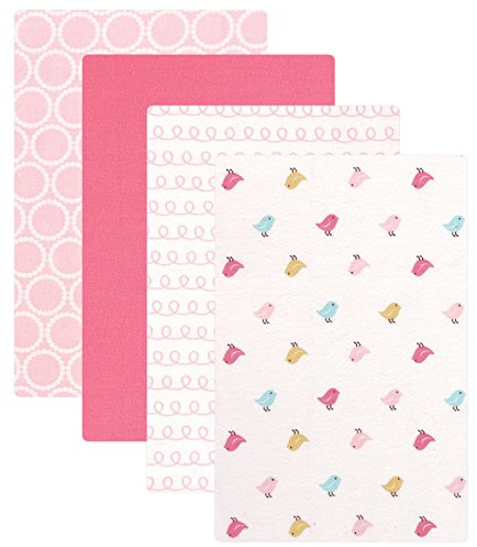 Luvable Friends Unisex Baby Cotton Flannel Receiving Blankets, Birdies 4-Pack, One Size