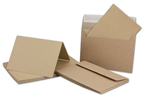25 Doppel-Karten mit Briefumschlägen aus Öko-Kraftpapier, DIN A6/C6, Falt-Karte:10,5 x14,8 cm, Umschlag 11,4x16,2 cm, blanko
