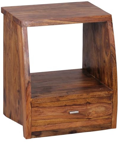 FineBuy Nachttisch Massiv-Holz Sheesham Nacht-Kommode 53 cm mit 1 Schublade und Ablage Nachtschrank Landhaus-Stil Echt-Holz Nachtkästchen dunkel-braun Nacht-Konsole Natur-Produkt Schlafzimmer-Möbel