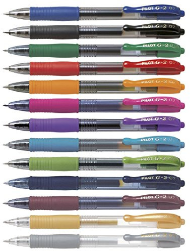 Pilot G2 Druck-Gelschreiber 10er-Set schwarz, blau, rot, grün, orange, pink, violett, hellblau, hellgrün, karamell, indigo, gold und silber