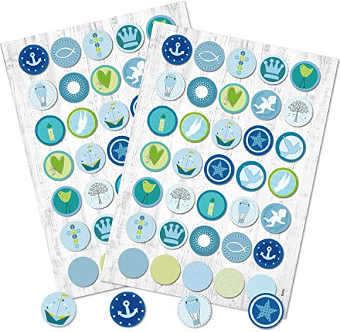 Logbuch-Verlag 70 Kommunion Sticker religiös blau maritim Taufe Kinder Fische Schiff Anker rund 3 cm