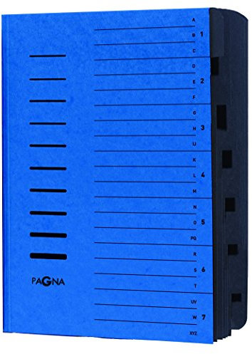 Pagna 24081-02 Ordnungsmappe 7-teilig Pressspan, Eckspanngummi, schwarzes Griffregister Aufdruck 1-7/A-Z auf dem Deckel, blau