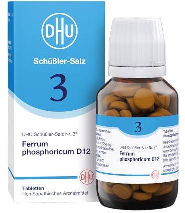 DHU Schüßler-Salz Nr. 3 Ferrum phosphoricum D12 – Das Mineralsalz des Immunsystems – das Original – umweltfreundlich im Arzneiglas, 200 St. Tabletten