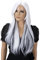 CAISHA 70cm Perücke Kiara Fasching Karneval Cosplay Party Perücke Kiara Langhaar Weiß Mit Schwarzen Strähnen PHK12