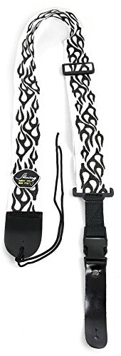 White & Black Flame Universal Guitar Strap With Quick Release Clip - Perfect For Any Acoustic, Electric, Bass And Classical Guitar