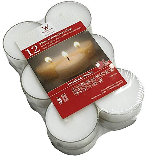 12er Maxi Teelichte im Klarsicht PC Cup 8 Stunden Weiß 21 x 56 mm, in klarer Hülle in Premium Qualität