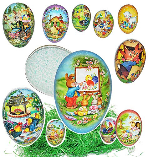 alles-meine.de GmbH Set Ostergras + 3 Füll - Pappeier - 25 cm bunt gemixt Osterhasen Küken Häschen - Osterei/Ei zum befüllen - Deko Pappe Papp Pappeier Dekoei Pappostereier F..