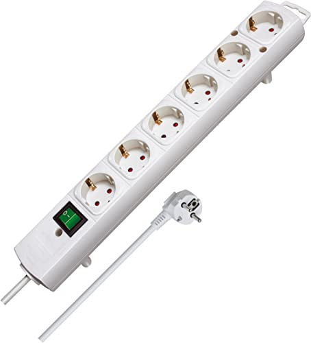 Brennenstuhl Comfort-Line, Steckdosenleiste 6-fach (mit Schalter, 2m Kabel und extra breiten Abständen zwischen den Steckdosen) Farbe: weiß (Einzelprodukt, weiß)