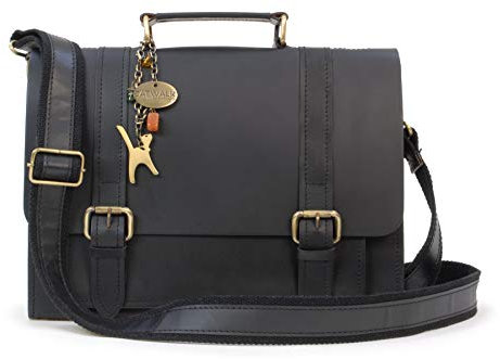 Catwalk Collection Handbags - Damen Leder Messenger Tasche - Arbeitstasche Mittelgroß - Aktentasche für Notizbuch A4 - Canterbury - Schwarz