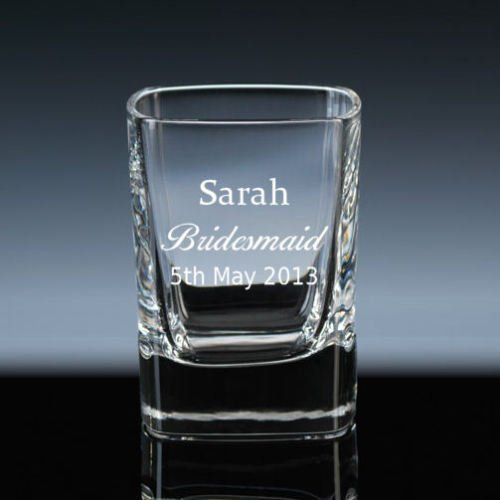 Personalised 2oz Square Crystal Shot Glass Bridesmaid with Gift Box - Enter Your Own Custom Text