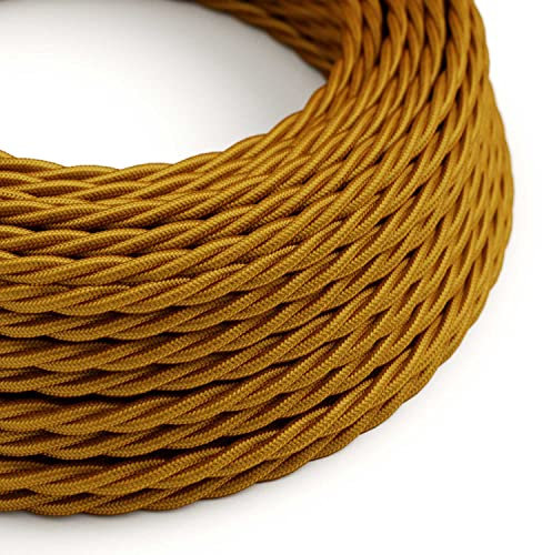 Creative-Cables L'originale cavo elettrico rivestito in tessuto 3 x 0,75 mm² (10 m, Oro TM05) – Trecciato, effetto seta – Sicurezza certificata, made in Italy