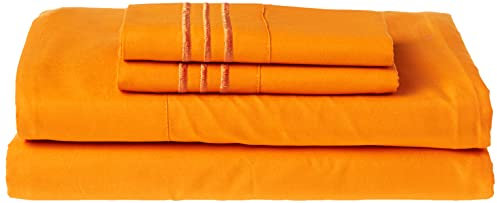Celine Leinen besten, Weichsten, coziest Bettwäsche Ever. 1800 Fadenzahl Ägyptische Qualität knitterfest 4er Set Tabelle mit tiefen Taschen 100% hypoallergen, Queen Vibrant Orange