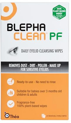 Blephaclean PF Daily Eyelid Wipes - Gentle Cleansing for the eyelids and skin around the eyes | Suitable for Babies (over 3 months old), children & adults | 20 Sterile Plastic-Free Wipes