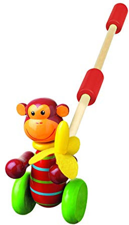 Monkey Push Along Toy - Animal Push and Pull Along Toys for 1 Year Olds, Wooden Toys - Toddler Toys, Perfect 1st Birthday Gifts For Boy and Girl - Early Development & Activity Toys by Orange Tree Toys