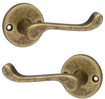 URFIC 100-460-AB Victorian Scroll Antique Copper Lever on Rose Door Handle Set