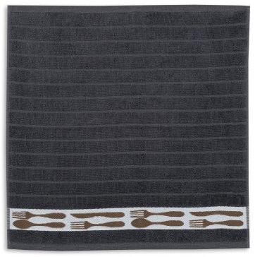 KRACHT, Geschirrtuch Frottier, Messer+Gabel schwarzgrau, 50/50 cm, 100% Baumwolle