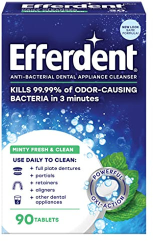 Efferdent Plus Mint Anti-Bacterial Denture Cleanser | 90 tablets | Actively Cleans Between Dentures | Packaging May Vary