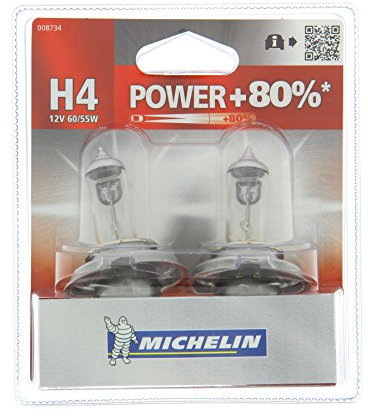 MICHELIN 2 Ampoules H4 POWER+80% 60/55W, Lampes automobiles pour feux de route et feux de croisement, Haute Luminosité