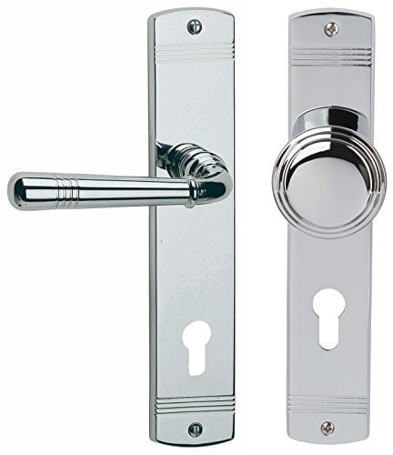 Alpertec 32704573 Sale-LS Messing Chrom PZ Drückergarnitur Türdrücker Türbeschläge Neu, Wohnungseingangstüren DIN Links