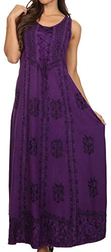 Sakkas 15229 - Robe Longue avec Corset Ajustable à Capuchon et Bretelles Stella - Violet - S/M