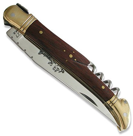 Laguiole pocket knife Palissander Wood handle and brass bolsters, corkscrew - Closed size - 11 cm direct from France