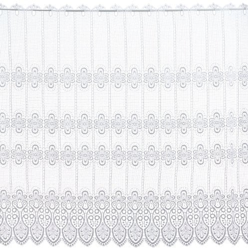 Plauener Spitze by Modespitze, Store Bistro Gardine Scheibengardine mit Stangendurchzug, hochwertige Stickerei, Höhe 112 cm, Breite 112 cm, Weiß