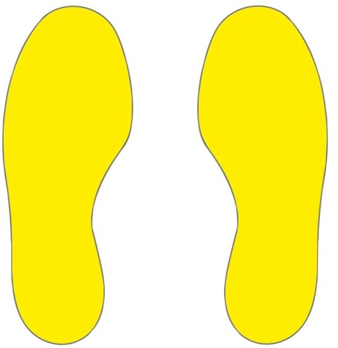 Floor Signals - Floor Adhesive Sign, Warning Stickers, Safety Sign - Floor Marking Foot Shape - H.300 x W.100 - Pack of 10 - (5 Right, 5 Left) - Yellow
