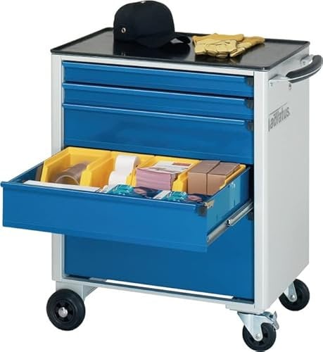 Werkzeugwagen mit Metallwanne mit Gummimatte, 5 Sc hubladen 4x65, 1x130 1x260 mm, BxTxH 700x520x860 m