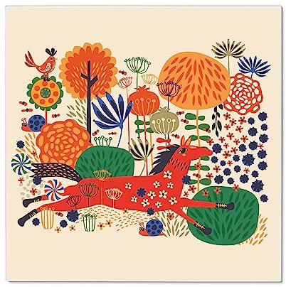 banjado® Magnettafel 50 x 50 cm/Magnetwand aus Metall/Magnetpinnwand als Memoboard/Pinnwand Magnettafel Küche, Büro, Kinderzimmer inkl. 4 Magnete & Montageset - Motiv Rotes Pferd