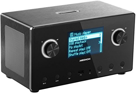 MEDION LIFE P85043 (MS 87385) WiFi Stereo Internet-Radio, Empfang von mehr als 15.000 Internet Radiosendern, DAB+ Empfänger, Steuerung durch kostenlose App, DLNA 1.5 kompatibel, schwarz