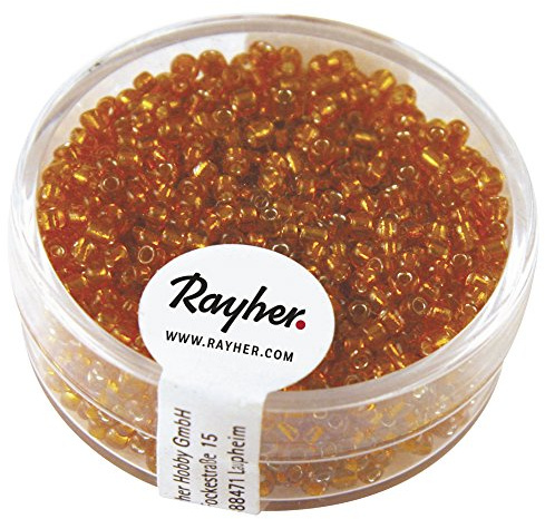 Rayher 1406434 Rocailles, 2 mm ø, mit Silbereinzug, orange
