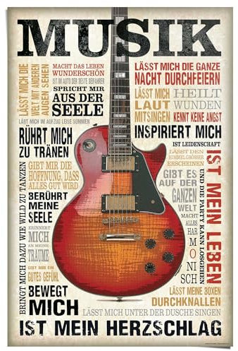 REINDERS Poster, Musik ist Leidenschaft, Hobbyraum, Poster, Wanddeko, Room Decor, 150 gr. glänzend Bilderdruckpapier, Braun, 91,5x61cm