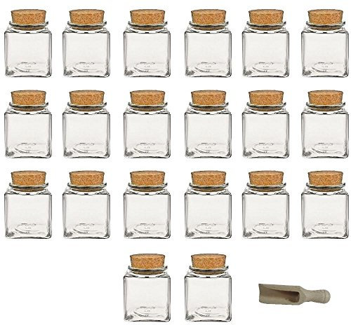 Viva Haushaltswaren Lot de 20 bocaux en Verre avec Bouchon en liège 200 ML Pelle en Bois 7,5 cm Incluse