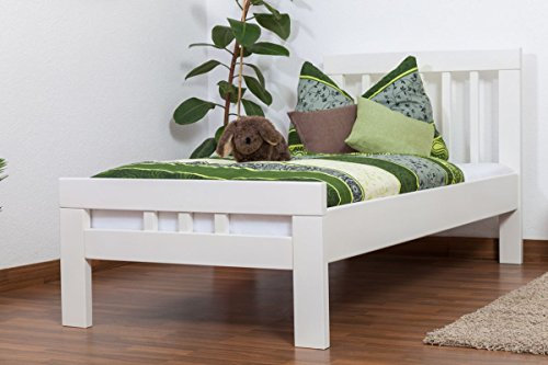 Einzelbett Easy Premium Line K8, Buche Vollholz massiv weiß lackiert - Maße: 90 x 200 cm