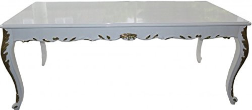 Casa Padrino Barock Esstisch Weiß Hochglanz/Gold - Esszimmer Tisch - alle Grössen, Tisch Abmessungen:160 x 90 x H. 82 cm