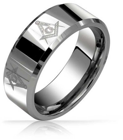 Bling Jewelry Quadrat & Zirkel Freimaurer Masonic Titan Ehering für Männer Poliert Silberton Komfort Passform 8MM