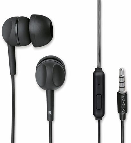 Thomson | Auriculares de Cable, con micrófono para Responder Llamadas, Minimiza el Ruido Exterior, Función remota para controlar la música, Cable de 1,2m, In-Ear, Color Negro
