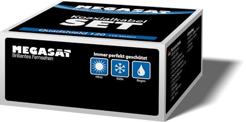 Megasat Quad Shield 120 – 10 m – Ensemble de câble coaxial (câble antenne de 10 m en boîte, incluant connecteurs F et manchon en caoutchouc)